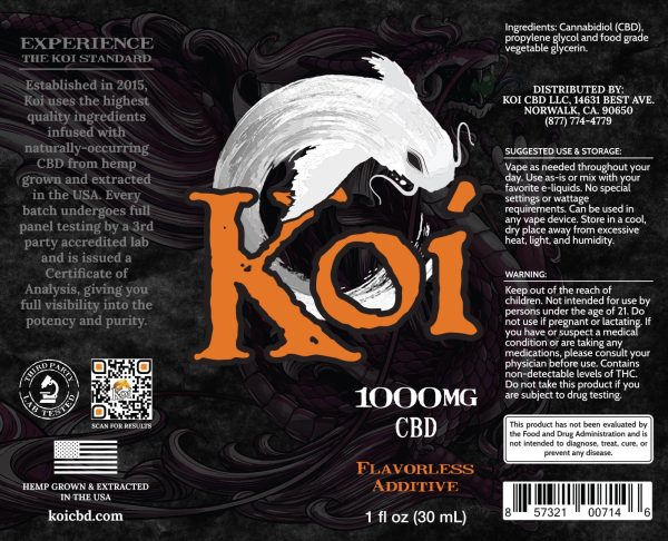 Koi Flavorless Additive Hemp Extract CBD Vape Liquid 30mL