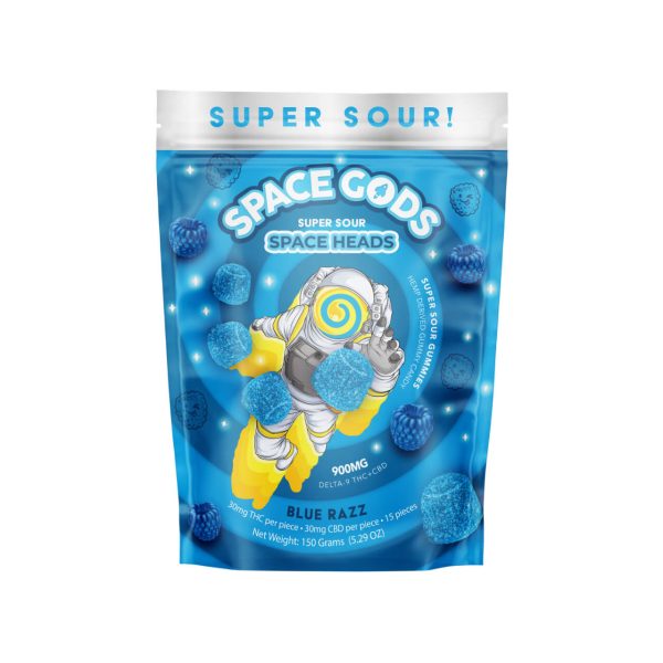 Space Gods Super Sour D9THCCBD 900MG Space Head Gummies Blue Razz