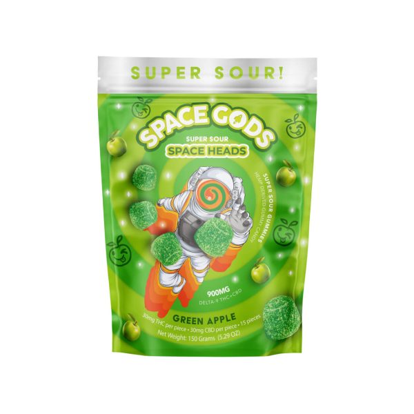 Space Gods Super Sour D9THCCBD 900MG Space Head Gummies Green Apple