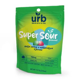 URB D8D9D10 THC Super Sour Gummies 750MG Green Apple & Watermelon