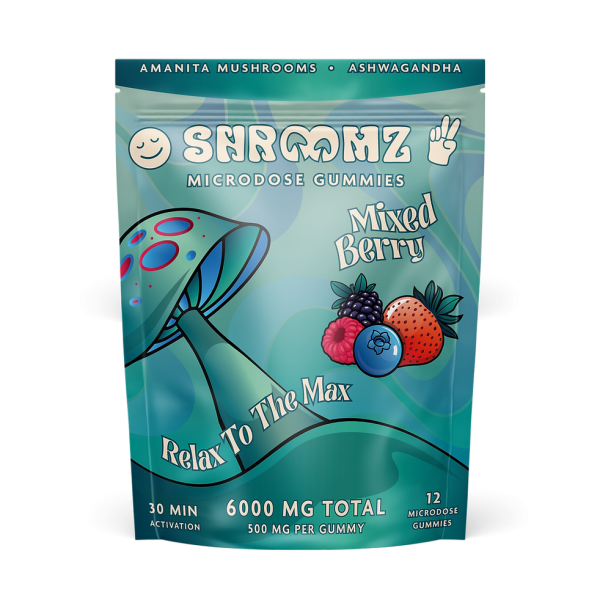 Shroomz Amanita Mushroom Micro-Dose Gummies - 6000MG Relax To The Max - Mixed Berry