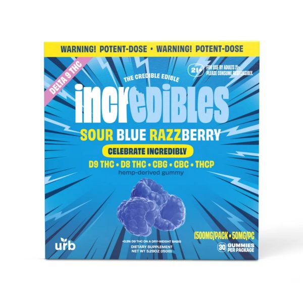URB Incredibles Gummies Sour Blue Razzberry 50MG